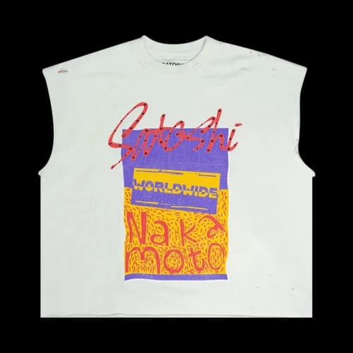 Satoshi Nakamoto Worldwide Cut Off T-Shirt 'Vintage White'