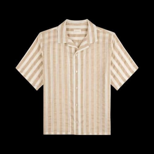 Aimé Leon Dore Linen Blend Striped Camp Shirt 'Khaki/White Stripe'