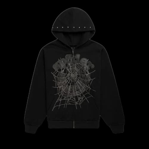Sp5der OG Web Studded Zip Hoodie 'Black'