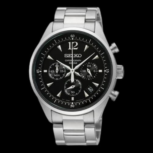 SEIKO Business Casual Sports Quartz Black Dial Silver Strap Watch