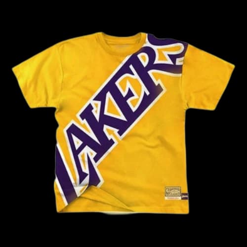 Mitchell & Ness Big Face Series Los Angeles Lakers Large Logo Printing Short Sleeve Yellow