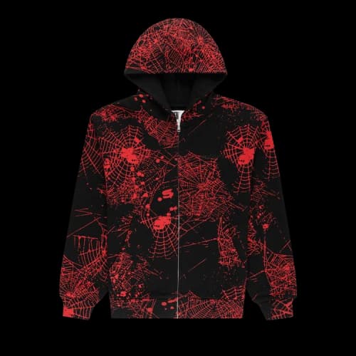 Sp5der Aop Web V2 Zip Up Hoodie 'Black'