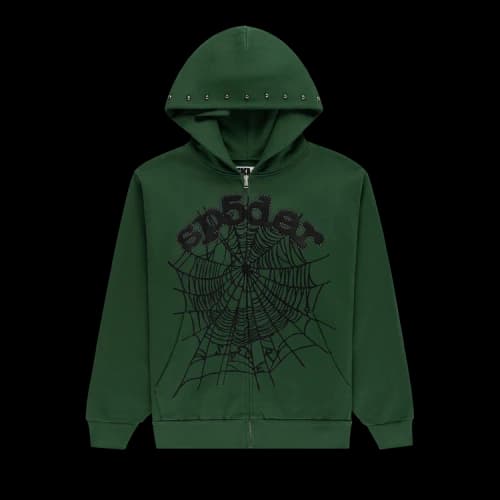 Sp5der Og Web Studded Zip Hoodie 'Green'