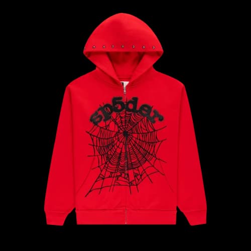 Sp5der OG Web Studded Zip Hoodie 'Red'