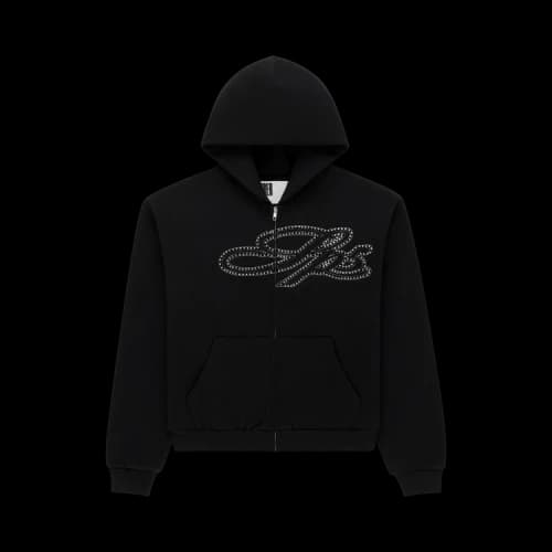 Sp5der Rhinestone Script Full Zip Hoodie 'Black'