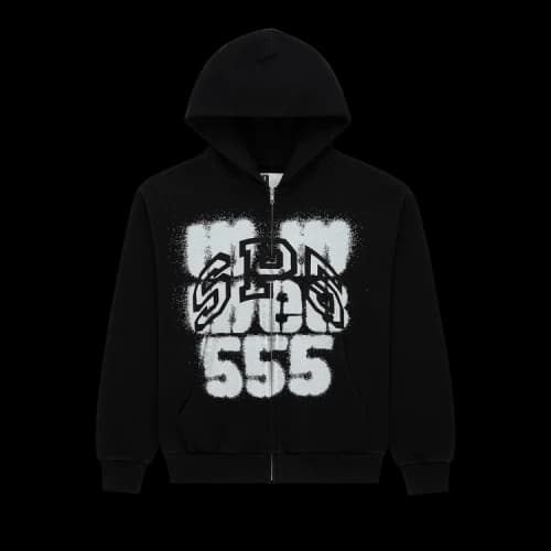 Sp5der Sp555 Zip Hoodie 'Black'