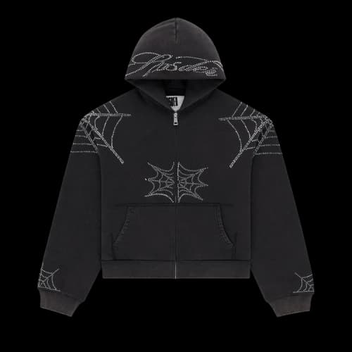 Sp5der Rhinestone Web Zip Hoodie 'Black'