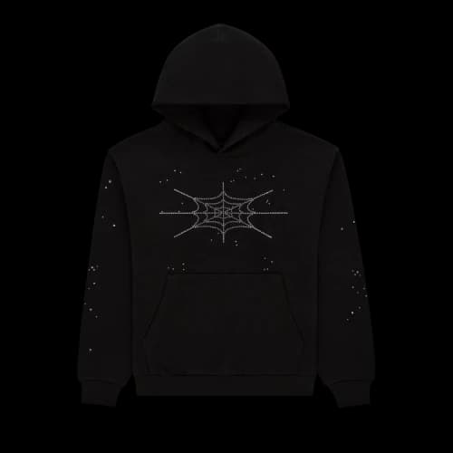 Sp5der Rhinestone Silk Hoodie 'Black'