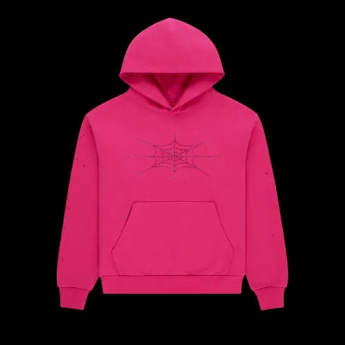 Sp5der Rhinestone Silk Hoodie 'Pink'