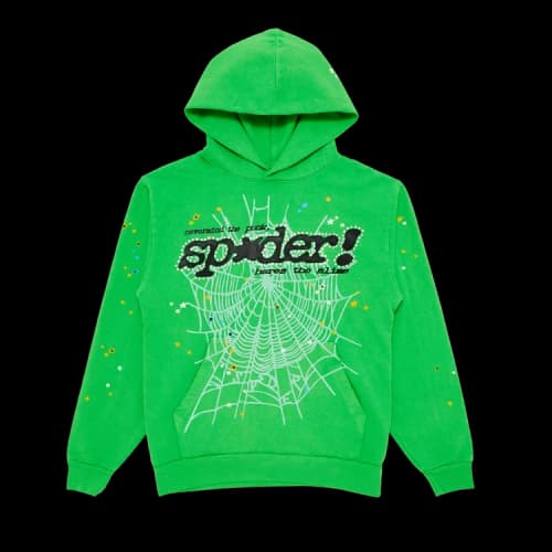 Sp5der Punk V2 Rhinestone Hoodie 'Bright Green'