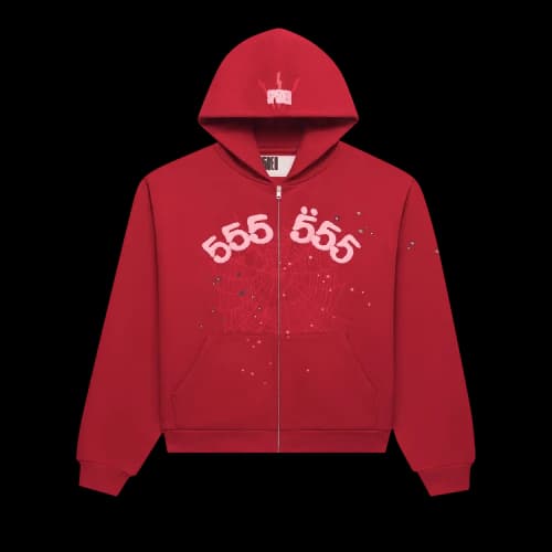 Sp5der Angel Number Zip Hoodie 'Merlot'