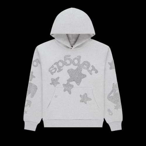 Sp5der Rhinestone Beluga Hoodie Heather Grey