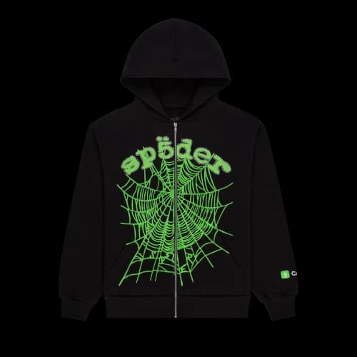 Sp5der Cash OG Web V2 Rhinestone Zip Hoodie Black