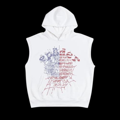Sp5der Rhinestone OG Web Sleeveless Hoodie 'Glacier'