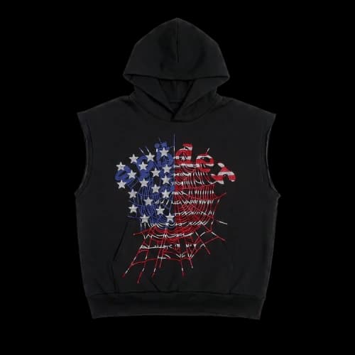 Sp5der Rhinestone OG Web Sleeveless Hoodie 'Onyx'