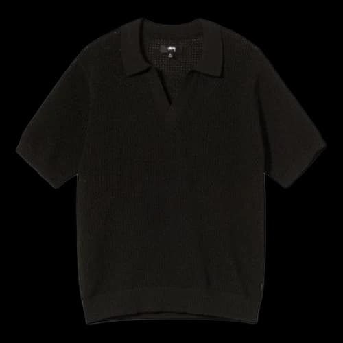 Stussy Solid Color Knit V neck Short Sleeve Unisex Black