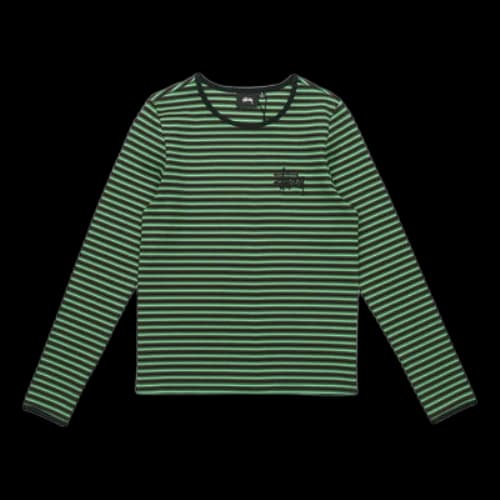 Stussy Alphabet Logo Embroidered Stripe Long Sleeves Unisex Green T-Shirt