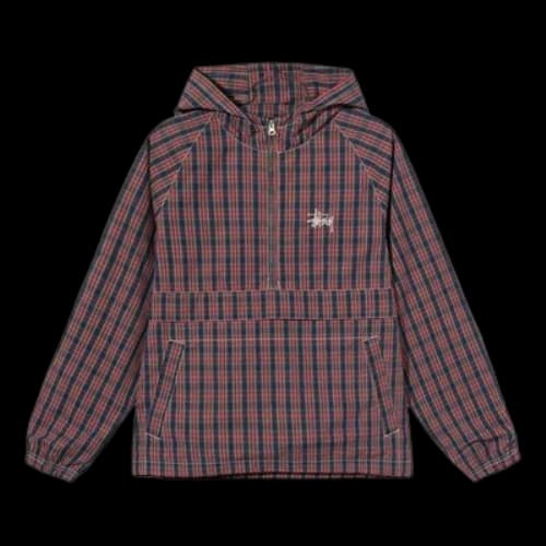 Stussy Unisex Logo Embroidery Check Jacket Red