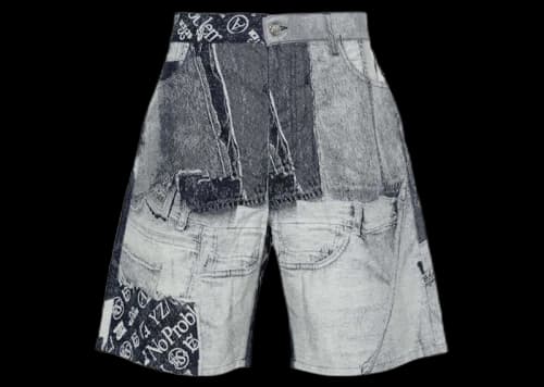 Aries Jacquard-Patchwork Denim Shorts Blue
