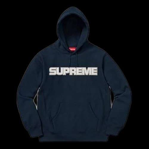 Supreme FW18 Perforated Leather Hooded Sweatshirt Navy