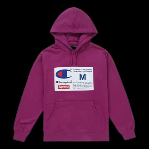 Supreme FW18 x Champion Label Hooded Sweatshirt Bright Purple Logo