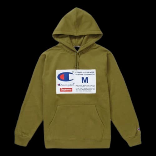Supreme FW18 Champion Label Hooded Sweatshirt Olive
