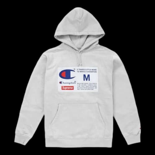 Supreme FW18 Champion Label Hooded Sweatshirt Ash Grey