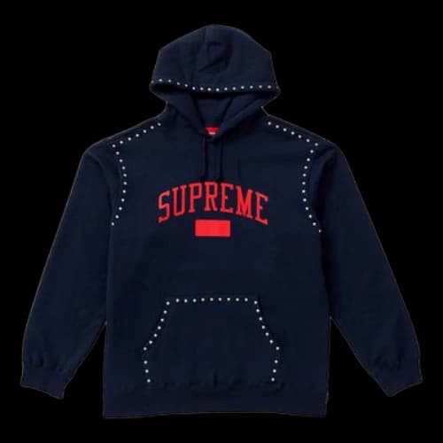 Supreme FW18 Studded Hooded Sweatshirt Navy Logo