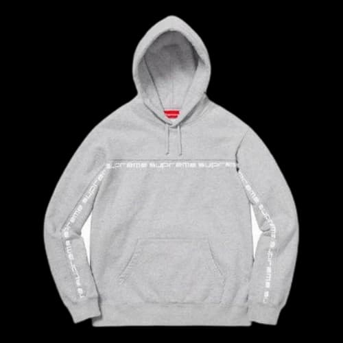 Supreme FW18 Text Stripe Hooded Sweatshirt Heather Grey