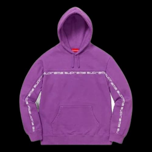 Supreme FW18 Text Stripe Hooded Sweatshirt Violet
