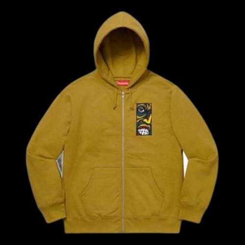 Supreme FW19 Week 13 Disturbed Zip Up Hooded Sweatshirt Dark Mustard