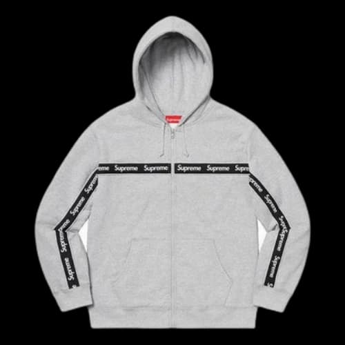 Supreme FW19 Week 9 Text Stripe Zip Up Hooded Sweatshirt