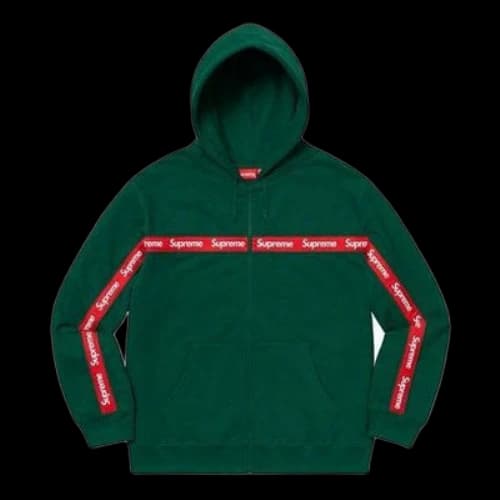 Supreme Text Stripe Zip Up Hooded Sweatshirt 'Green'