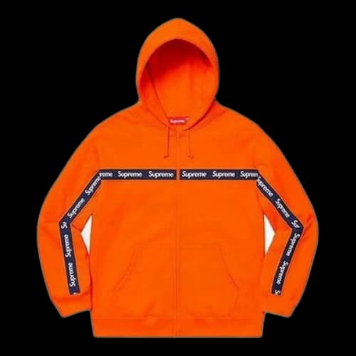 Supreme Text Stripe Zip Up Hooded Sweatshirt 'Orange'