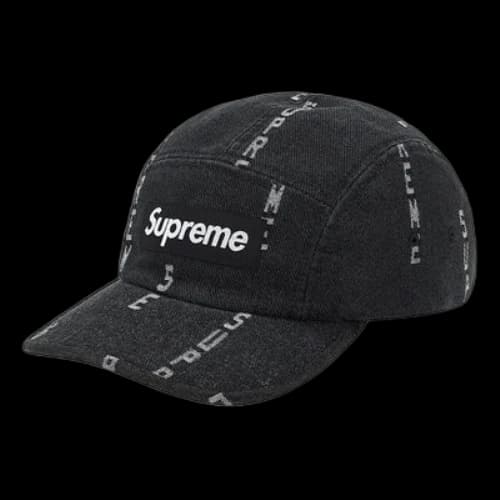 Supreme Logo Stripe Jacquard Denim Camp Cap 'Black White'