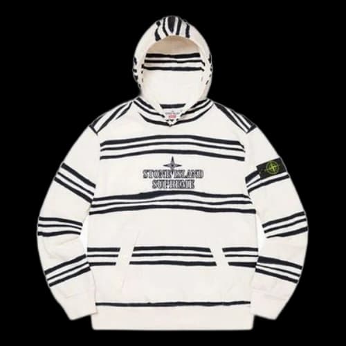 Supreme x Stone Island Warp Stripe Hooded Sweatshirt 'White Black'