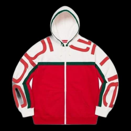 Supreme Big Logo Paneled Zip Up Hooded Sweatshirt 'Red White'