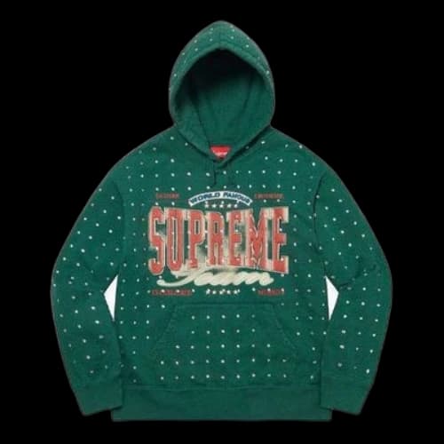 Supreme Rhinestone Hooded Sweatshirt 'Green White Beige'