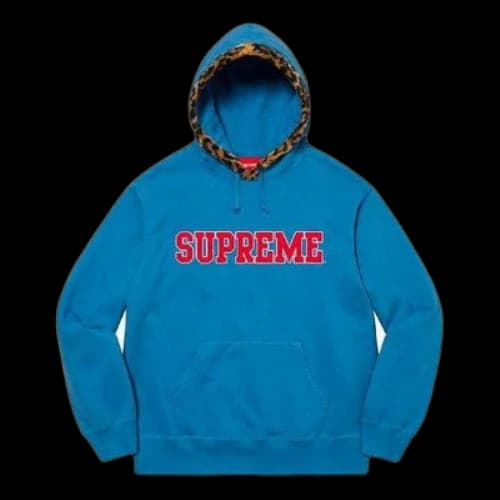 Supreme Leopard Trim Hooded Sweatshirt 'Blue Red'