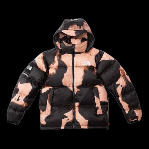 Supreme x The North Face Bleached Denim Print Nuptse Jacket 'Beige Black'