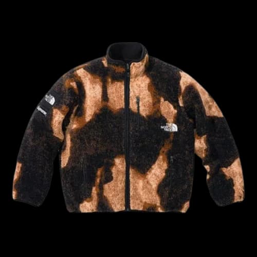 Supreme x The North Face Bleached Denim Print Fleece Jacket 'Beige Black'