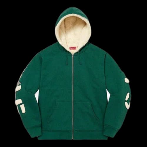 Supreme Faux Fur Lined Zip Up Hooded Sweatshirt 'Green White'