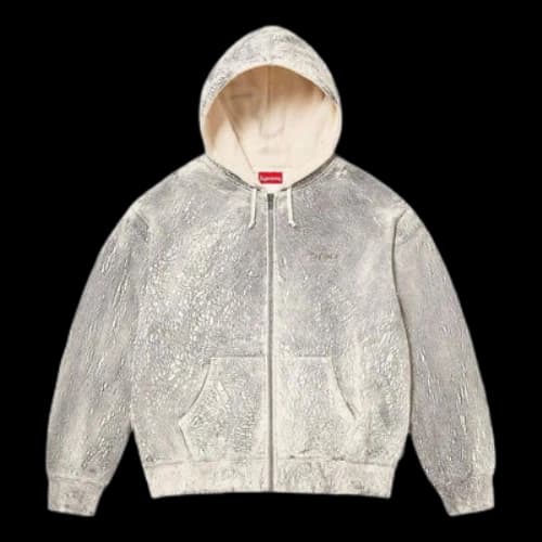 Supreme Crackle Zip Up Hooded Sweatshirt 'White Black'