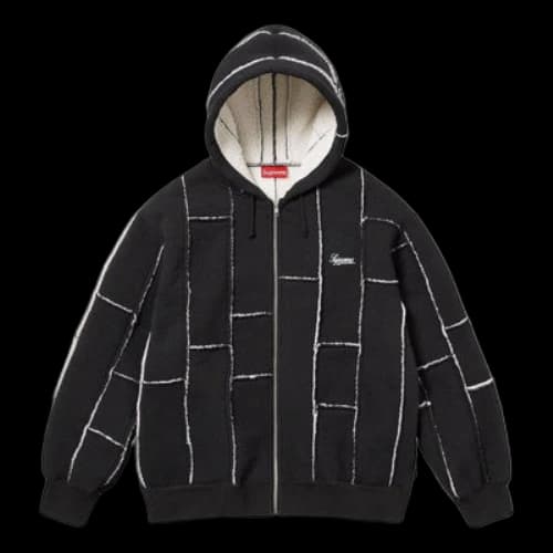 Supreme Faux Shearling Zip Up Hooded Sweatshirt 'Black White'