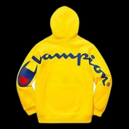 Supreme SS18 x Champion Hooded Sweatshirt Yellow Logo