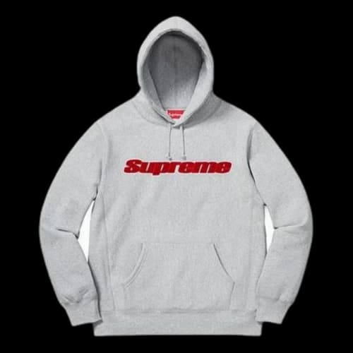 Supreme Chenille Hooded Sweatshirt 'Grey Red'