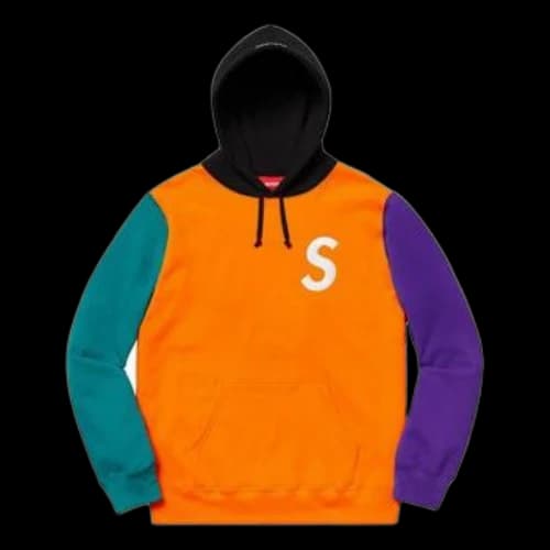 Supreme SS19 S Colorblocked Hooded Sweatshirt Orange S