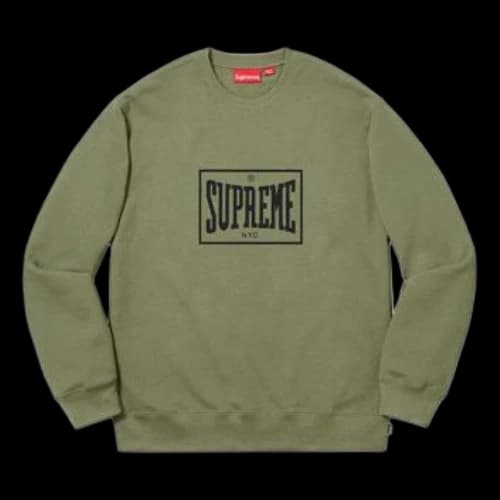 Supreme SS19 Warm Up Crewneck LightOlive logo