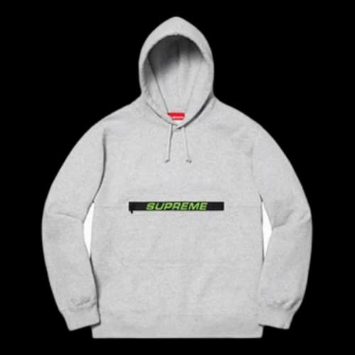 Supreme SS19 Zip Pouch Hooded Sweatshirt HeatherGrey Logo