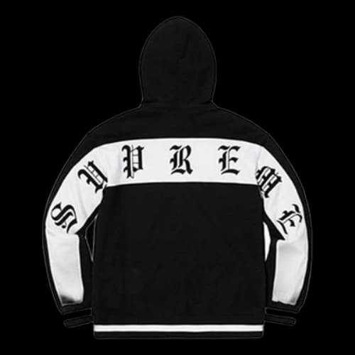 Supreme SS19 Old English Stripe Zip Up Sweatshirt Black Logo